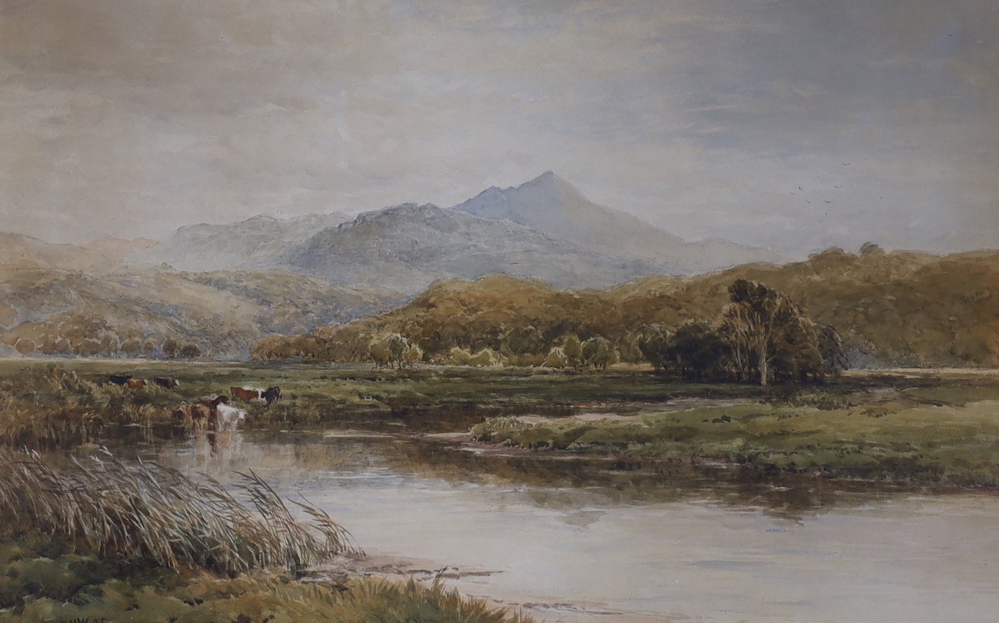 Edmund Morrison Wimperis (1835-1900), watercolour, 'A Welsh River', signed and dated '75, artist's label verso, 41 x 63cm
